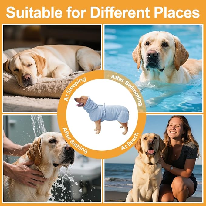 Medium to Large Size Dog Bathrobe, Quick Drying Super Absorbent, Warm Dog Towels, Adjustable Hoodies and Belts for Dog Bath Products (Blue Jacquard, 6XL-Fit for 95 to 115 pounds)