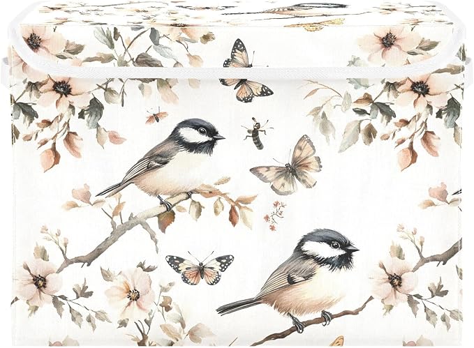 Aesthetic Black - Capped Chickadee Birds Storage Containers Organizers And Storage Foldable for Shoe Garage