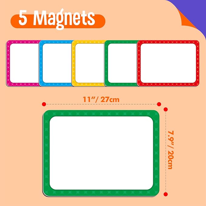 5 PCS Large Magnetic Labels, 5 Colors Reusable Dry Erase Blank Magnets Write & Wipe Organization Chart for Whiteboard, Locker, Fridge, School Office Home Classroom Use (11" x 7.9")