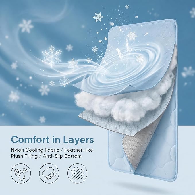 Dog Cooling Mat for Large Dogs,Washable Self Cooling Pet Pad with Non Slip Bottom,Portable Ice Silk Cooling Bed for Medium Large Dogs,Foldable Cooling Blanket for Indoor Outdoor Crate Use(Blue,S）