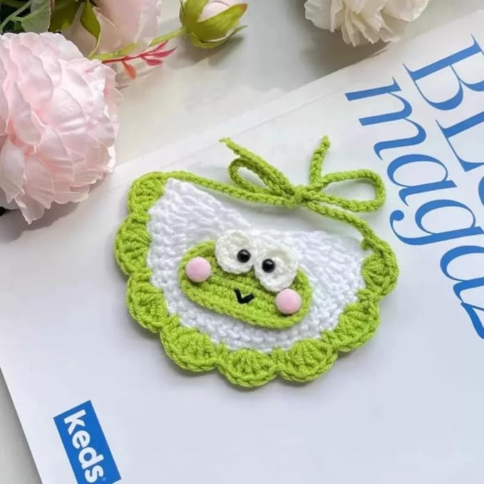 Handmade Knit Dog Costume – Adjustable Cute Frog Dog Hat & Collar for Cats and Small to Medium Dogs, Perfect for Birthday, Holiday, Daily Wear & Photoshoots