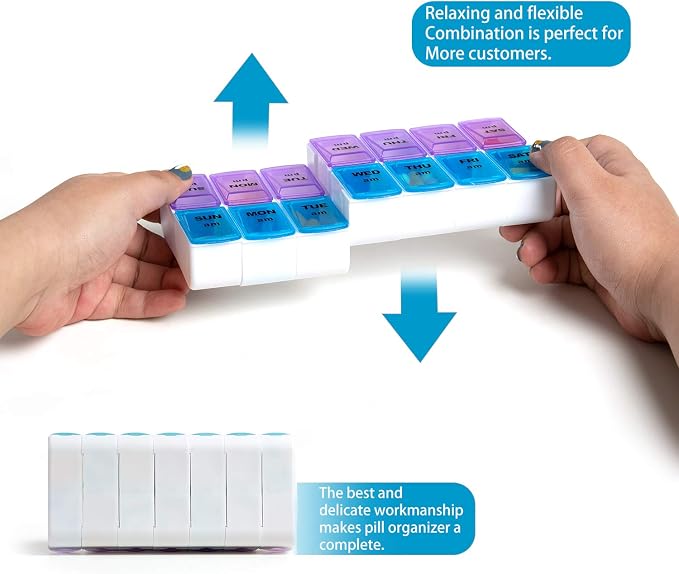 Weekly Pill Organizer 2 Times a Day,7 Day am pm Pill Organizer, Large Daily Pill Cases Pill Box Vitamin Organizer Box,Pink