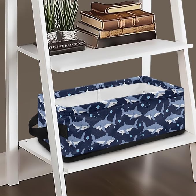 Cute Shark Bathroom Basket with Handle, Back of Toilet Paper Basket Decorative Shelf Bins for Toilet Tank Top Countertop, Bathroom Storage Basket Bathroom Accessories