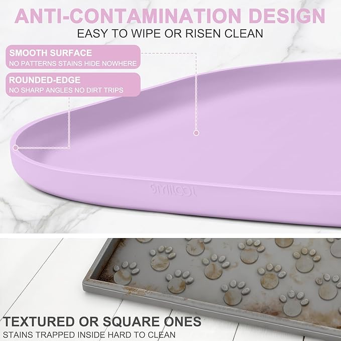 Smilool Small Silicone Pet Food Mat with Raised Edge for Food and Water Bowl, Square Dog Feeding Mats, Cat Food Trays for Floor Waterproof, Rubber Tray for Dogs and Cats, 12 x 12 x 0.7 Lavender