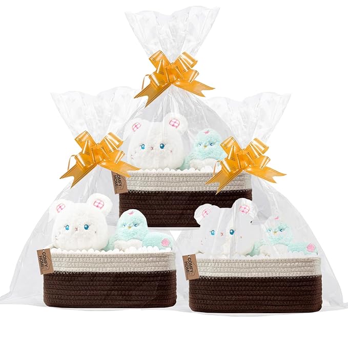 COMFY-HOMI 13" x 8.5" x 5.1" Storage Baskets for Organizing | Cotton Rope Woven Basket | Toy Storage Bin Box | Basket for Shelves, Closet Organizer Bin, Decorative Closet Shelf, 3 Pack