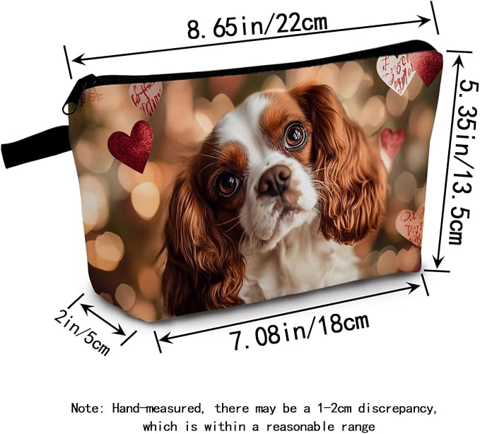 Cavalier King Charles Spaniel Makeup Bag Adorable Dog Print with Hearts Cute Cosmetic Pouch for Dog Lovers Travel Toiletry Organizer Gift for Pet Enthusiasts