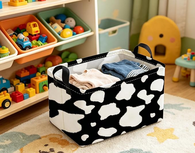 Essme Rectangular Cow Basket,Kids Storage Bins Organizer with Handles for Farm Room Decor, Gift Basket,Shelf Basket.(Cow)