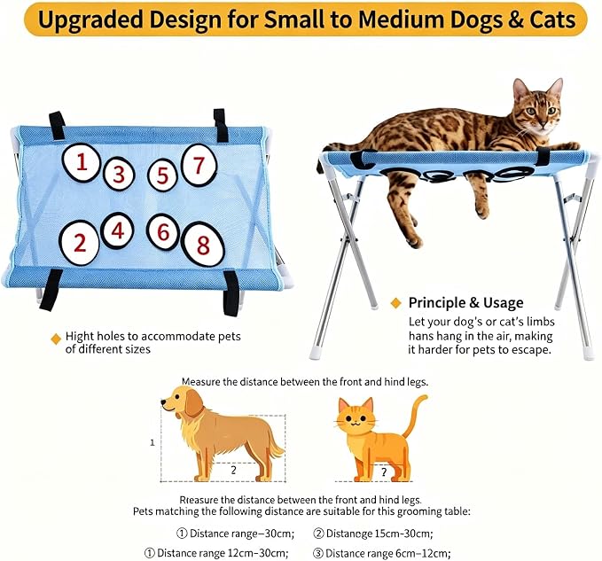 2-in-1 Foldable Pet Grooming Bed, Foldable Pet Bathing Stand with Strap | Foldable Pet Bathing Station, Dog Grooming Hammock, Quick Dry Mesh Table, Secure Support Strap, Nail Trimming Slingent