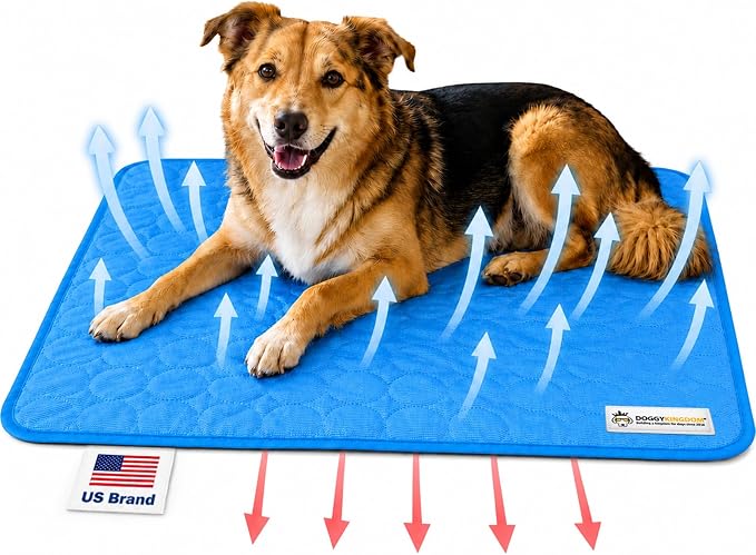Doggykingdom Cooling Mat for Dogs – Ice Silk Self-Cooling Pet Pad for Dogs & Cats, Breathable Washable Cooling Pad for Crate, Kennel, Car & Floor, Summer Sleeping Mat, No Water Needed, Blue, Medium