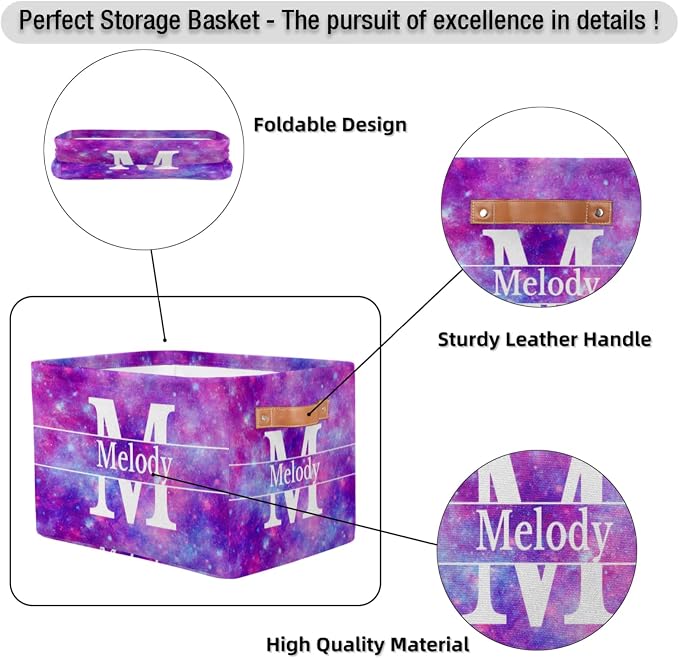 Custom Name Storage Baskets, Capital Letter Watercolor Purple Galaxy