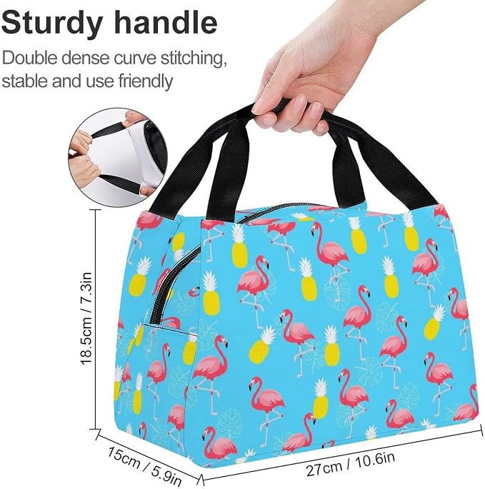 Insulated Handheld Lunch Bag, Flamingo Pineapple Mint Green | Spacious Food Storage Cooler Bags, Leakproof Snack Tote, for Picnic Travel Office Outdoor BBQ