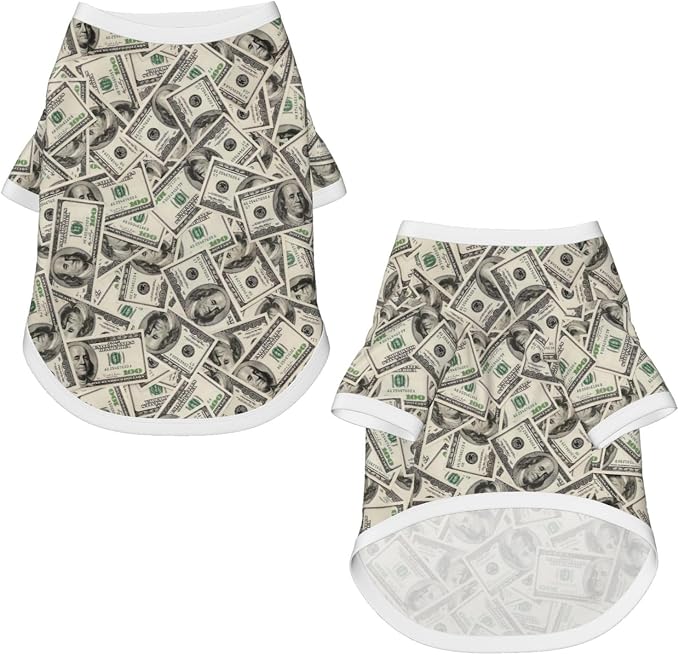 Dollar Bill Play Money Dog Shirt Pet Cotton T-Shirt Soft Dog Clothes