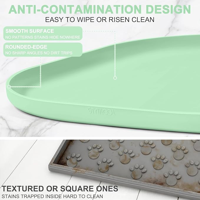 Smilool Silicone Pet Food Mat with Raised Edge for Food and Water Bowl, Dog Feeding Mats, Cat Food Trays for Floor Waterproof, Rubber Tray for Dogs and Cats, 22 x 14 x 0.8 Mint Green