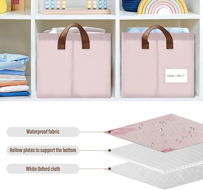 Pink Cherry Blossom Storage Bins for Shelves with Labels&Handles Fabric Organizer Bin Foldable Rectangle Storage Basket Japanese Flower Boxes for Closet, Bathroom, Home, Living Room, Laundry