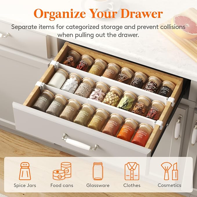 Lifewit 3.1" High 6 Pack Hanging Kitchen Drawer Dividers, 26-42cm/10-17 Adjustable Drawer Organizers for Utensils, Expandable Dresser Separators in Kitchen/Bedroom/Bathroom/Vanity/Office White