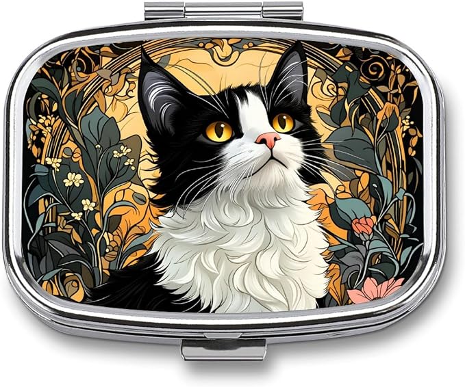 Cat Durable Metal Pill Case for Daily Use, 2 Slot Medicine Box Organizer,Leak Proof Travel Pill Container for Vitamins, Compact Pocket Medicine Holder for Seniors,Holiday Gift