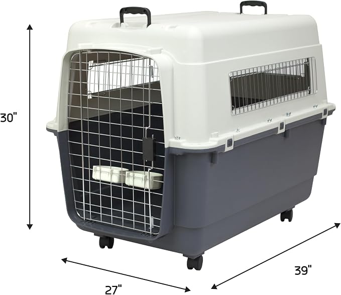 SportPet Designs Plastic Kennels Rolling Plastic Wire Door Travel Dog Crate- XX-Large