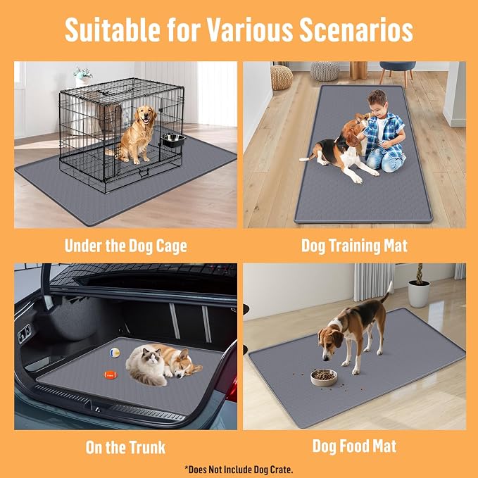 Silicone Dog Bed Mat 51"x 25.6" Crate Mat for Dog Cages, Dark Grey | Extra Large Kennel Mat with Raised Edge, Washable, Leakproof, Waterproof Dog Mat for Crate, Dog Floor Mat to Protect Floors