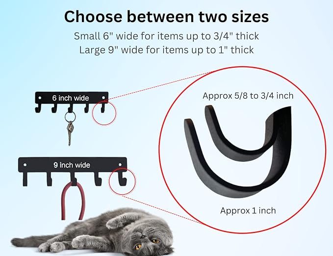 Cat #2 Key Rack & Hanger - Large 9 inch | Made in USA, 5 Hooks