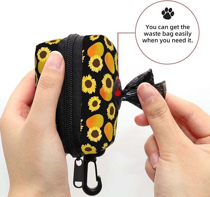 Mango Sunflower Pet Waste Bag Dispenser 0.2L | Portable Dog Poop Holder Waste Bag With Zipper Park Doggy Walking Accessory
