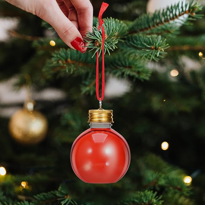 10pcs Christmas Bulb-shaped Juice Bottles with Leak-proof Protective Lid Covers, round Pet Plastic Party Juice Bottles for Holiday Decoration and Gift Packaging