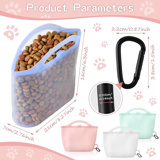 4 Pack Silicone Dog Treat Pouch, 4 Cup (1000ml) Large Capacity Training Bag with Clip, Reusable Leak-Proof Food Storage for Walking Hiking, Dishwasher Safe (White, Blue, Green, Pink)