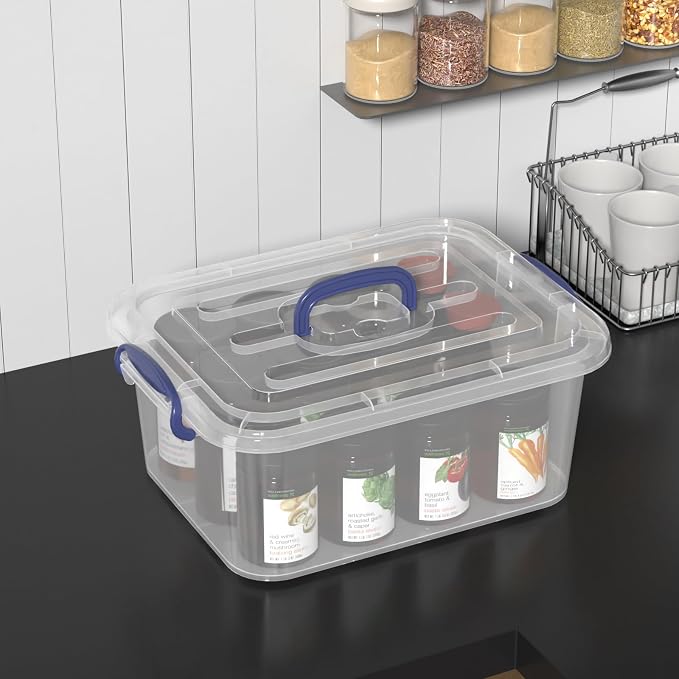 8 Quart Clear Plastic Storage Latch Tote Box with Handle, 2 Packs | Latching Organizing Container Bin with Lids