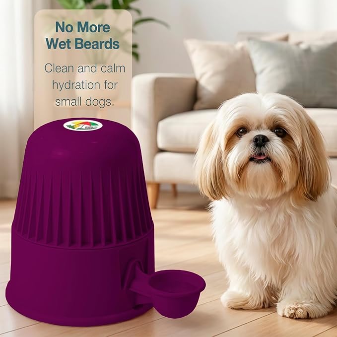 Pet Water Dispenser for Dogs and Cats, 67.6 oz – Gravity-Fed Water Bowl for Clean Drinking, Prevents Wet Fur, BPA-Free Polypropylene, (Opaque Purple)