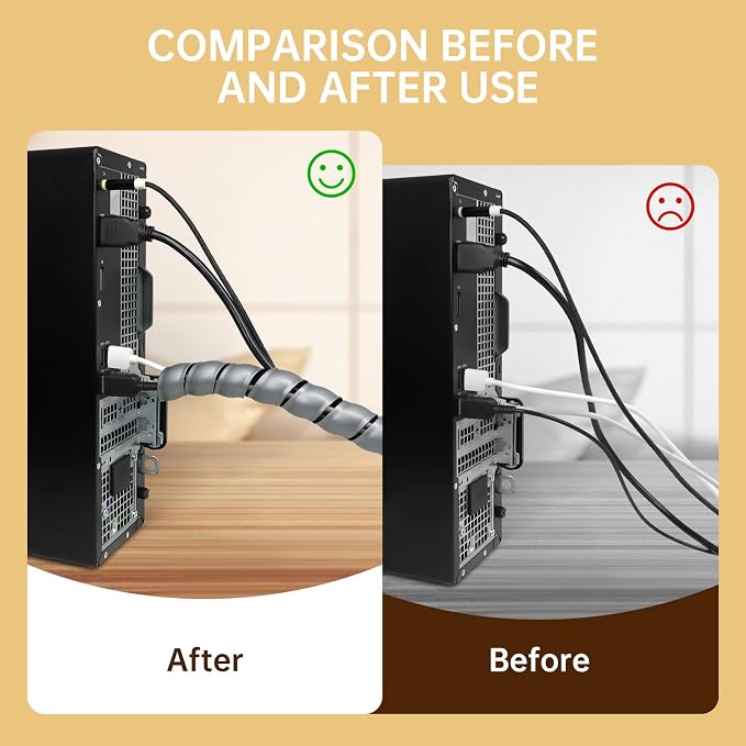Spiral Cable Wrap, 10ft Cable Sleeves for Cords, Flexible Cable Management Sleeve for Computer, Power, Audio & Video Cords (Grey, 3/4")