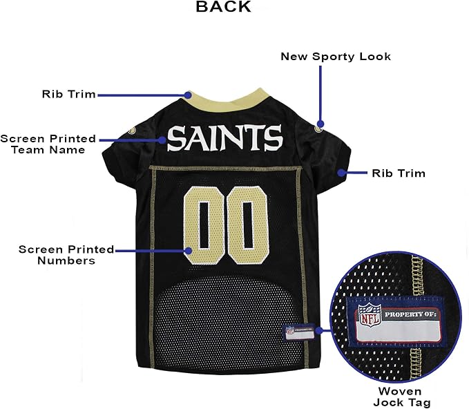 Pets First NFL New Orleans Saints Dog Jersey, Size 3X-Large, Football Shirt Costume for Pet, Dog Sports T-Shirt, NFL Team Clothing for Cats, Licensed Pet Apparel Available in 7 Sizes and 32 Teams