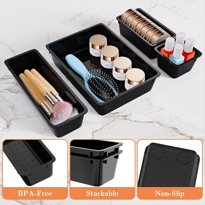 SpaceHacks 25 PCS Plastic Drawer Organizer, 4-Size Versatile Organizer Trays & storage Bins