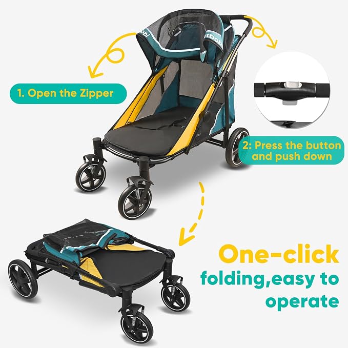 Petbobi Dog Stroller for Large & Medium Dogs - Easy Fold Dual Entry Pet Stroller with One-Foot Brake, All Terrain Wagon Cart with Air Mesh, Ideal for Large Senior Pets up to 80 lbs, Green | One-Hand Fold, One-Foot Brake, All Terrain 360 Swivel Front Wh...