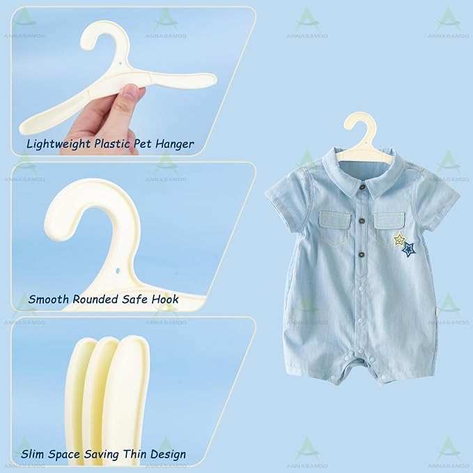 Pack of 40 Pet Apparel Hangers Plastic Cat Dog Clothes Hangers | Space-Saving Coat Hanger, for Pets Organizing Clothing