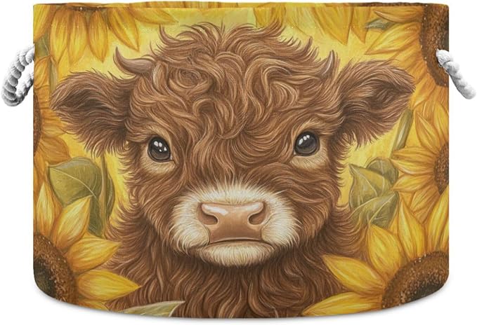 DOMIKING Large Storage Basket for Toys Cow Sunflowers Golden Storage Bin Box Kids Laundry Hamper for Laundry Hamper Kid's Room Baby & Dog Toy
