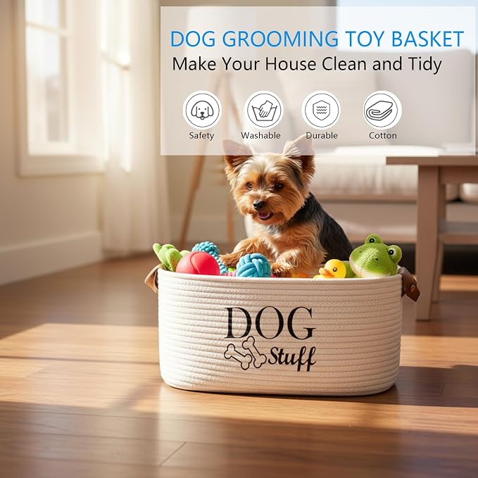 Morezi Durable Cotton Rope Dog Toy Storage, Large Dog Bin, Pet Bed, Puppy Toy Box - Perfect for Organizing Pet Toys, Blankets, Leashes, Clothing and Any Doggie Stuff - Beige