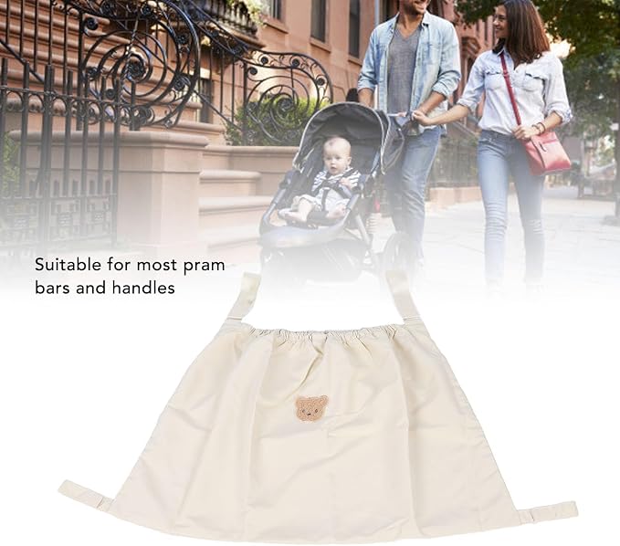 Universal Stroller Organizer Nylon Stroller Storage Bag for Baby Essentials | Large Capacity, Non-Slip, Adjustable, with Hook & Loop, Cargo Bag for Umbrella & Pet Stroller Accessories, Beige Bear