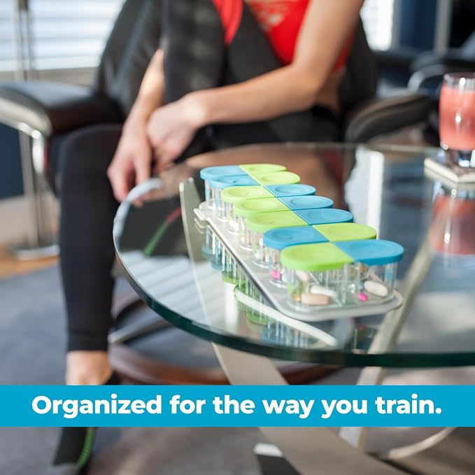 Sagely XL Pill Organizer, Durable Medicine Box, Magnetic Daily Removable Pods, Easy-to-Use, Spill-Proof, Large Enough to Fit Fish Oil, Cod Liver Oil, Supplements & Vitamins (Blue/Green)