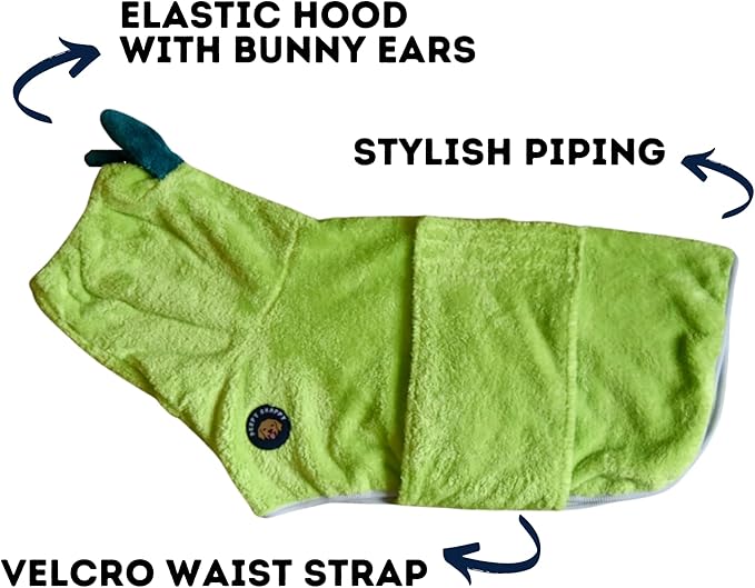 DERPYCHAPPY Premium Dog Towel Robe & Dog Bathrobe for Drying Dogs Made in Korea | Super Absorbent Quick & Adjustable Microfiber Bath Towel for Cats & Puppy Robes After Bath | Soft Warm Coat (Lime,S)
