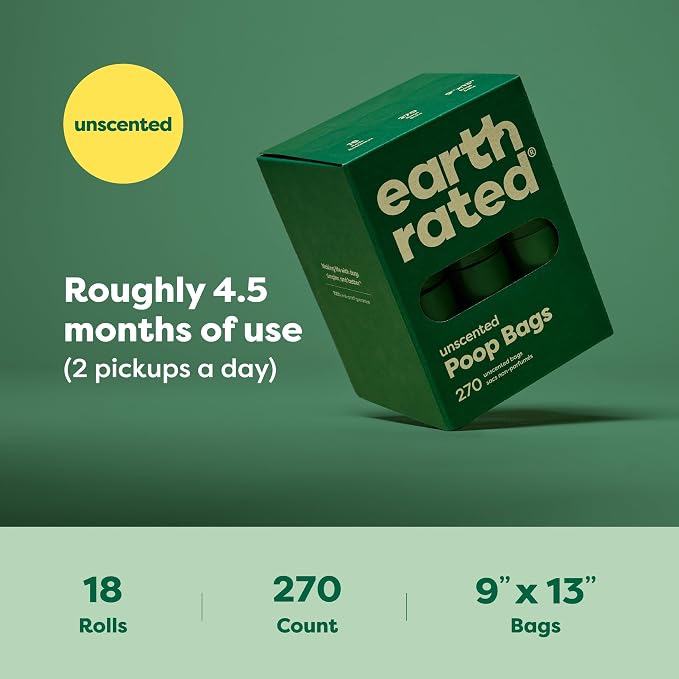 Earth Rated Dog Poop Bags on Refill Rolls, 120 Bags, Unscented | Guaranteed Leak Proof and Extra Thick Waste Bag Refill Rolls