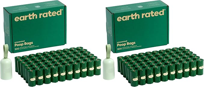 Earth Rated Dog Poop Bag Holder, Durable and Guaranteed Leakproof, Unscented, 1 Dispenser and 900 Bags (Pack of 2)