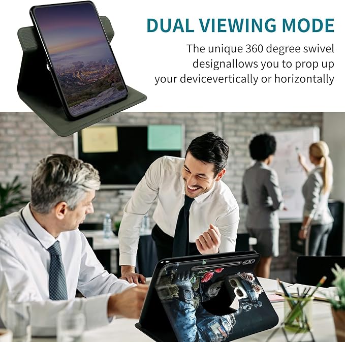 Case for Samsung Galaxy Tab S10 Plus 2024/S9 FE+/S9 Plus 12.4" 2023, 360 Degree Rotating Stand with Multi-Angle Vertical Shockproof Protective Shell for Women Men, Skull Man Flower