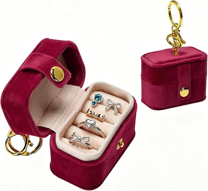 Ring Bearer Pillow Box for Dog Collar, Velvet Wedding Mini Ring Holder Pouch for Pet, Travel Ring Earrings Storage Box for Proposal Engagement Wedding Ceremony Party (Red)