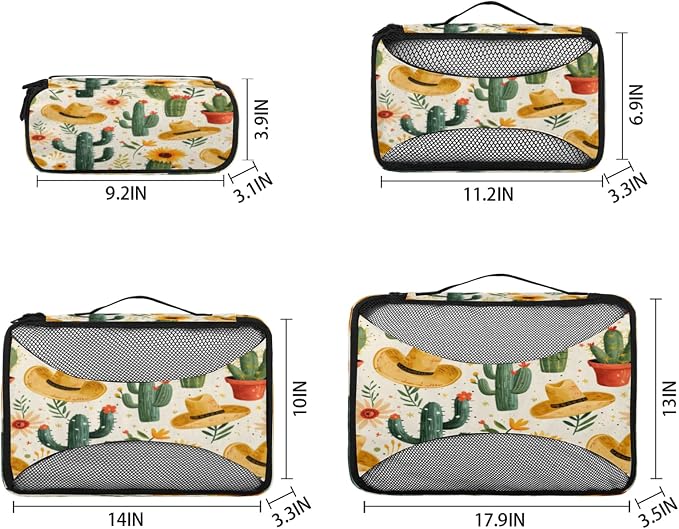 Packing Cubes for Travel, Western Cowboy Travel Luggage Packing Organizers for Women Men, Large Custom Toiletries Bag for Clothes Shoes, Cactus Desert