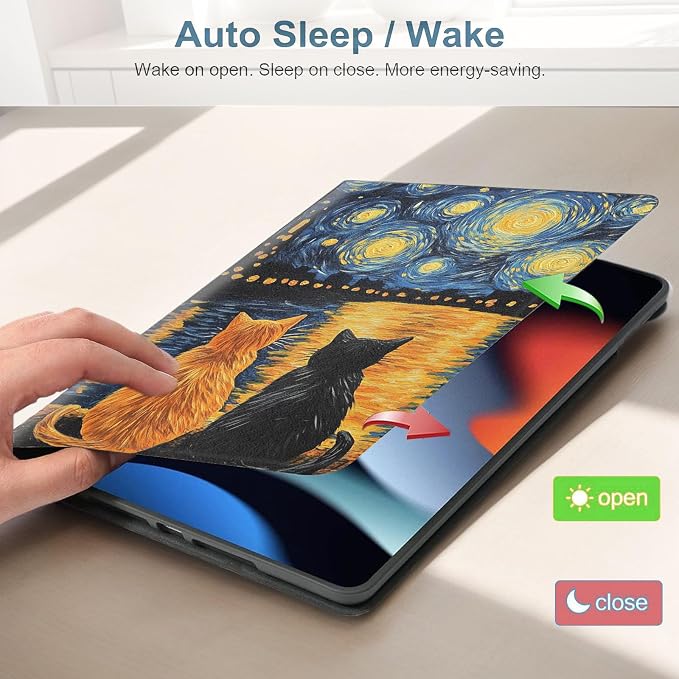 for Samsung Galaxy Tab A8 10.5 Inch 2022 (SM-X200/X205/X207) Tablet Protective Cover with Adjustable Stand and Magnetic Auto Wake/Sleep,Starry Night Cats