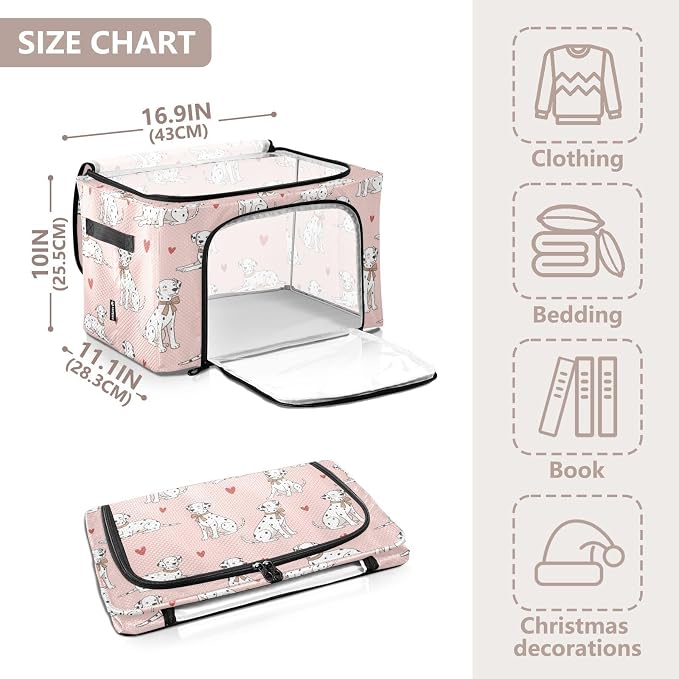 Cute Pets Dogs Pink print Under Bed Storage Containers with Double Zipper Openings, Foldable Clothes Storage Bins with Clear Window and Handles for Comforters Blankets Bedding
