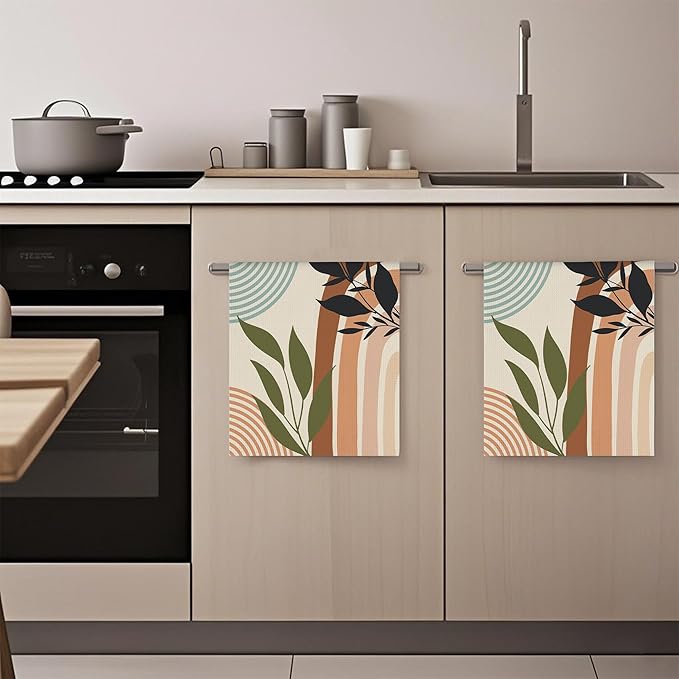 Boho Minimalist Leaves Hand Towels,Set of 2 Absorbent Bath Towel Kitchen Dish Towel Home Gym Hotel Bathroom Decor,16x24 Inches