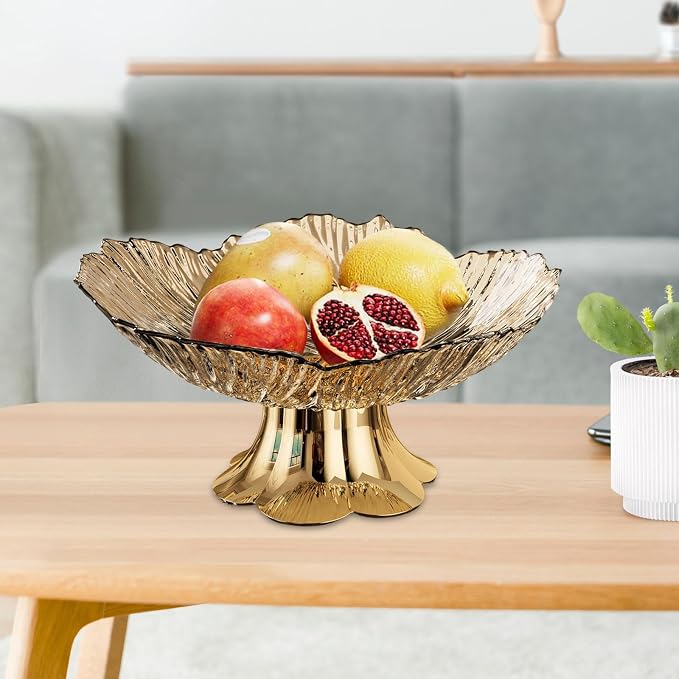 Pedestal Fruit Bowl, Snack Storage Holder, Fruit Tray, Dessert Display Stand, Decorative for Living Room Kitchen Home, E with Gold Base, Gold