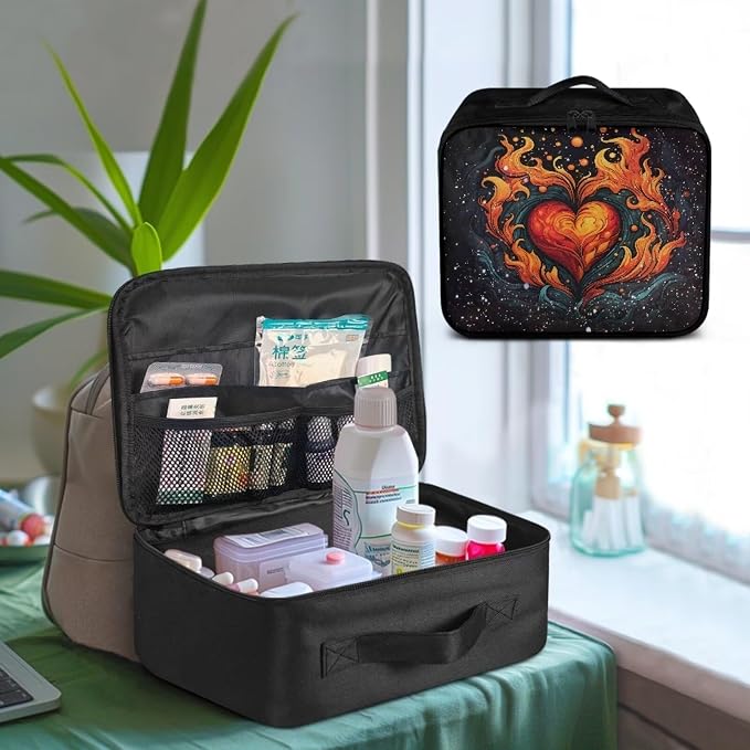 First Aid Bag Empty Medium Love Heart-Shaped Medical Bag Empty Travel Medicine Bag Pattern First Aid Pouch Empty Travel Rescue Pouch First Responder Storage Medicine Emergency Bag
