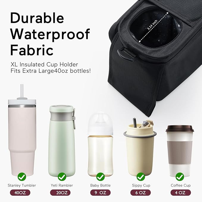 Momcozy Universal Stroller Organizer with Insulated Cup Holder | Detachable Phone Bag and Shoulder Strap, Fits for Uppababy, Baby Jogger, Britax, BOB, Umbrella, and Pet Strollers