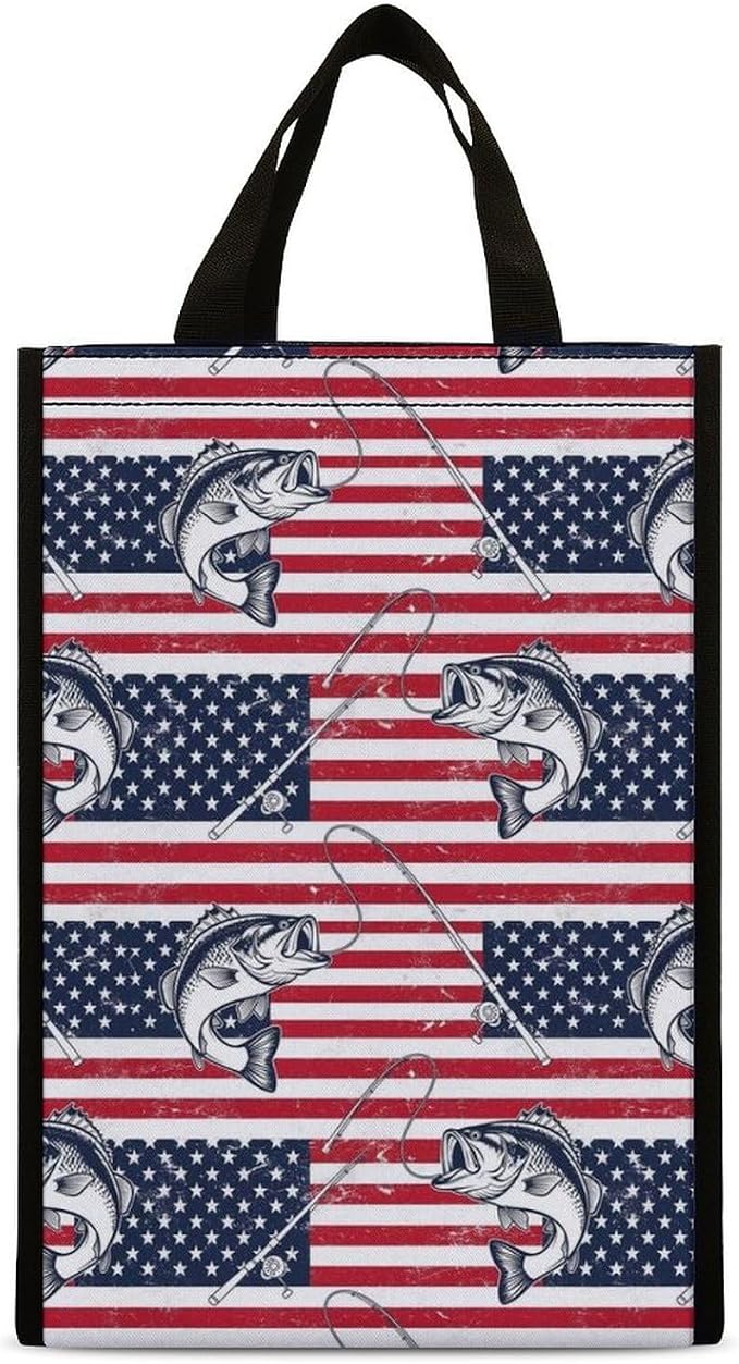 Portable Insulated Lunch Bag Thermal Lunch Box Compatible with American Bass Fishing Lure Flag Food Containers Bags Picnic Camping Cooler Tote Bag